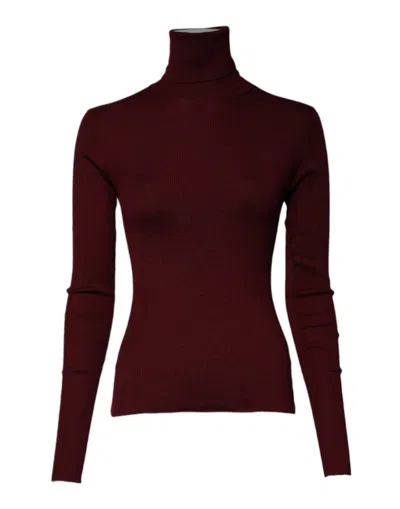 Pre-owned Dolce & Gabbana Burgundy Long Sleeves Turtleneck Slim Women's Sweater ()