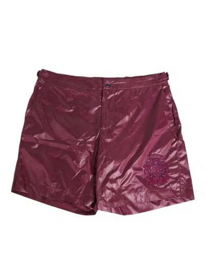 Dolce & Gabbana Burgundy Polyester Logo Embossed Crest Swimwear In Brown