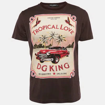 Pre-owned Dolce & Gabbana Burgundy Printed Crew Neck T-shirt Xl