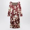 Dolce & Gabbana Burgundy Satin Dress With Floral Print In Multi