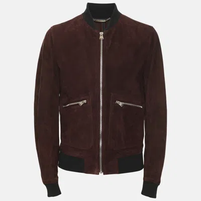 Pre-owned Dolce & Gabbana Burgundy Suede Zip-pocket Bomber Jacket S