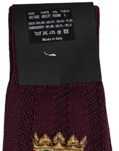 Dolce & Gabbana Burgundy Wool Crest Logo Knee High Accessory Socks In Brown