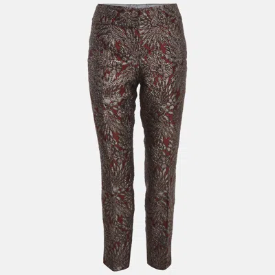 Pre-owned Dolce & Gabbana Burgundy/grey Floral Jacquard Straight Pants M