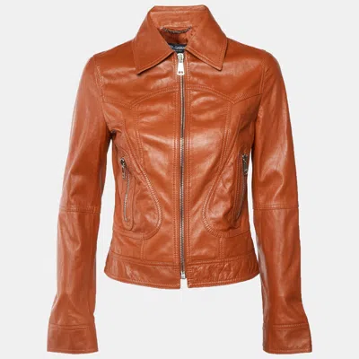 Pre-owned Dolce & Gabbana Burnt Orange Leather Zip-up Jacket M