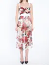 Dolce & Gabbana Bustier Top In Marquisette And Chiffon With Rose Print In White