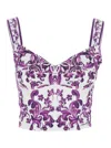 Dolce & Gabbana Cotton Blend Bustier Top With Maiolica Print In Purple