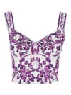 Dolce & Gabbana Cotton Blend Bustier Top With Maiolica Print In Purple