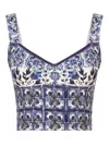 Dolce & Gabbana Cropped Floral-print Silk-blend Bustier Top In Blue