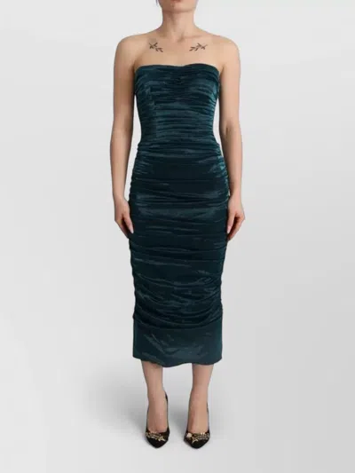 Dolce & Gabbana Bustier Bodice Strapless Draped Midi Dress In Multi