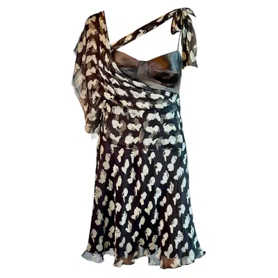 Pre-owned Dolce & Gabbana Bustier Bra Cameo Print Silk Mini Dress In Black