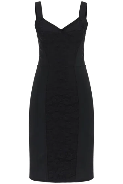 Dolce & Gabbana Bustier Dress With Lace Insert In Black