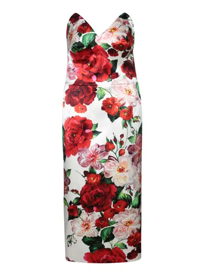 DOLCE & GABBANA BUSTIER MIDI DRESS WITH FLORAL PRINT
