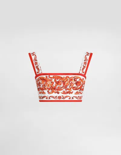 Dolce & Gabbana Cropped Printed Woven Top In Orange