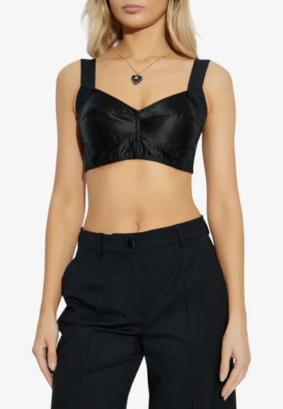 Dolce & Gabbana Bustier Satin Cropped Top In Black