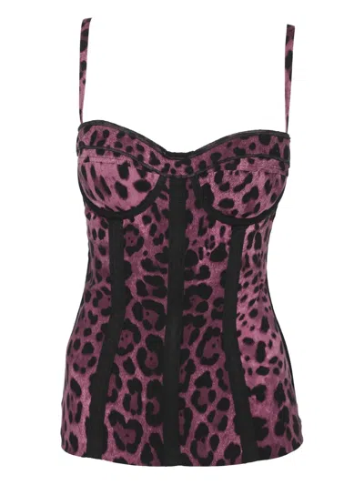 Pre-owned Dolce & Gabbana Bustier-style Print Top In Purple