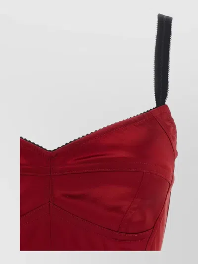 Dolce & Gabbana Bustier Top Contrast Stitching Adjustable Straps In Red