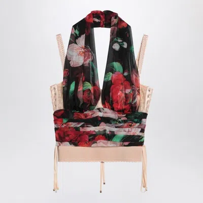 DOLCE & GABBANA DOLCE & GABBANA  BUSTIER TOP IN MARQUISETTE AND CHIFFON WITH FLORAL PRINT