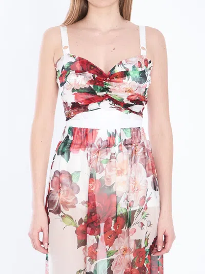 DOLCE & GABBANA DOLCE & GABBANA  BUSTIER TOP IN MARQUISETTE AND CHIFFON WITH ROSE PRINT