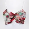 Dolce & Gabbana Bustier Top In Marquisette And Chiffon With Rose Print In Multi