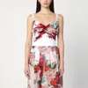 Dolce & Gabbana Bustier Top In Marquisette And Chiffon With Rose Print In Multicolor