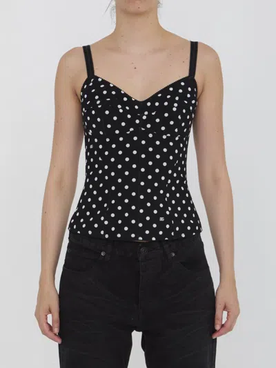 Dolce & Gabbana Polka-dot Corset Top In Black