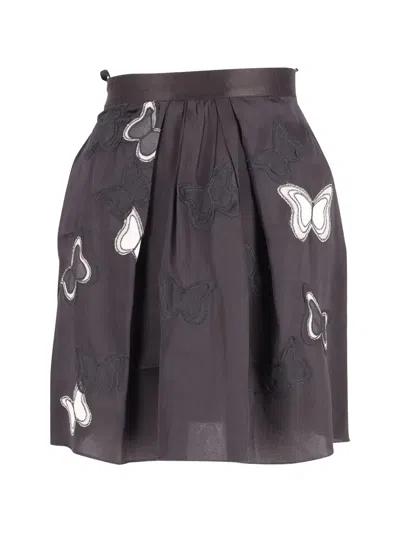 Pre-owned Dolce & Gabbana Butterfly-appliqué Pleated Mini Skirt In Gray