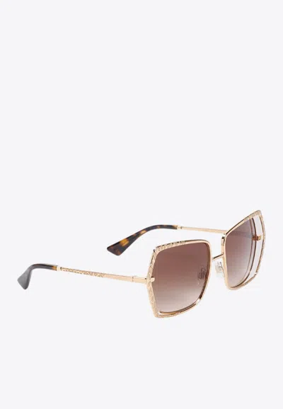 Dolce & Gabbana Butterfly Metal Sunglasses In Neutrals