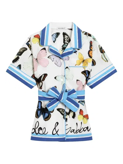 Dolce & Gabbana Kids' Butterfly-print Shirt In White