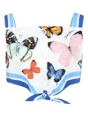 Dolce & Gabbana White Crop Top For Girl With Butterflies In White