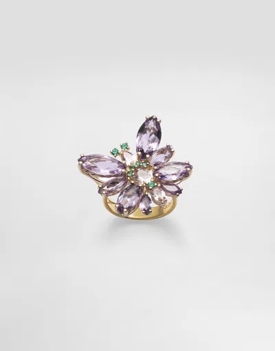 Dolce & Gabbana Butterfly Ring 18-carat Yellow Gold, Amethysts, Morganites, And Emeralds