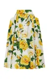 Dolce & Gabbana Pleated Floral-print Cotton-poplin Midi Skirt In Multi