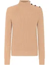 Dolce & Gabbana Button-embellished Rollneck Jumper In Brown