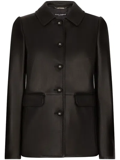 DOLCE & GABBANA BUTTON-EMBOSSED LEATHER JACKET