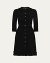 Dolce & Gabbana Button-front 3/4-sleeve Tweed Dress In Black