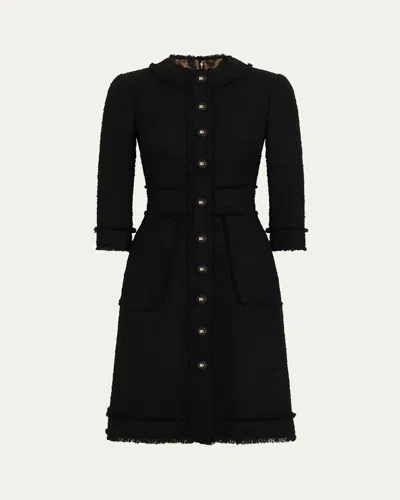 Dolce & Gabbana Button-front 3/4-sleeve Tweed Dress In Black