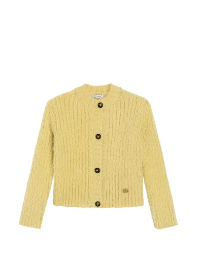 Dolce & Gabbana Kids' Button Round-neck Cardigan In Yellow