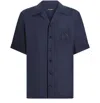 Dolce & Gabbana Blue Linen Short-sleeve Shirt With Pocket In Black