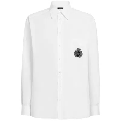 Dolce & Gabbana Crest Embroidered Poplin Shirt In White