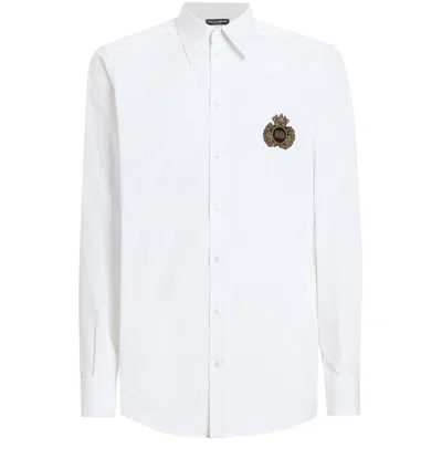 Dolce & Gabbana Crest Embroidered Poplin Shirt In White