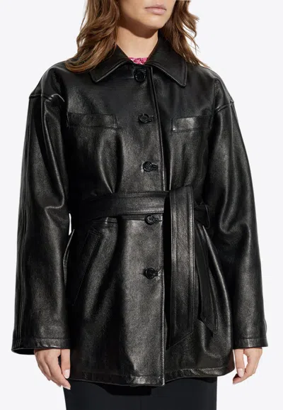 Dolce & Gabbana Button-up Belted Leather Jacket In Black