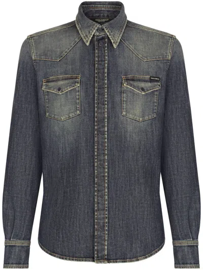 Dolce & Gabbana Button-up Denim Shirt In Black