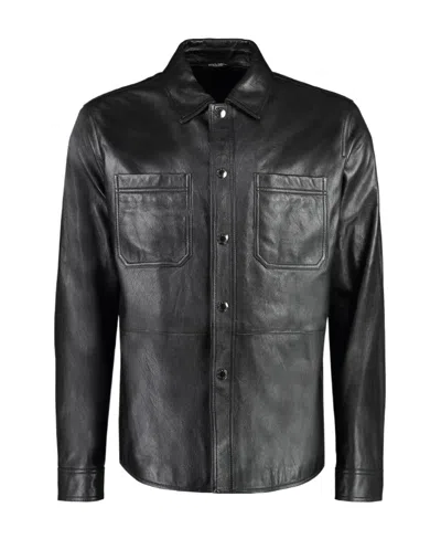 Dolce & Gabbana Button-up Leather Shirt In Black