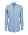 Dolce & Gabbana Long-sleeved Stretch Cotton Shirt In Blue