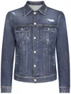 Dolce & Gabbana Blue Jacket With Classic Collar And Rips In Denim Stretch Man In Blue