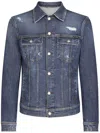 Dolce & Gabbana Blue Jacket With Classic Collar And Rips In Denim Stretch Man In Blau