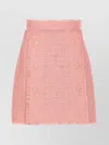 Dolce & Gabbana Pink Skirt With Logoed Buttons And Frayed Edges In Cotton Tweed Woman In Pink