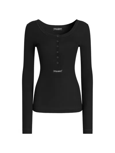 Dolce & Gabbana Buttoned Long-sleeve T-shirt In Black