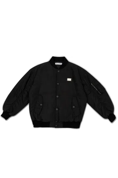 Dolce & Gabbana Kids' Buttoned Padded Bomber Jacket In Black