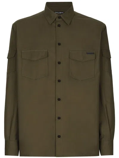 Dolce & Gabbana Cotton Stretch Shirt In Brown