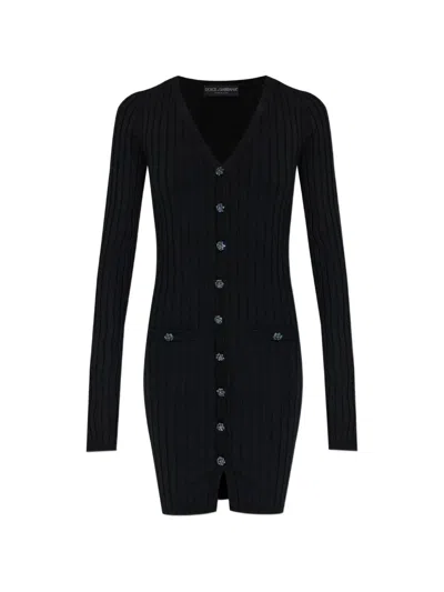 Dolce & Gabbana Buttoned V-neck Mini Dress In Black